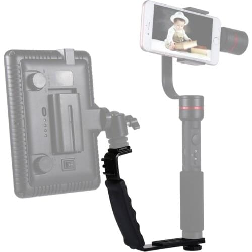 PULUZ L-Shape Bracket Handheld Grip Holder with Dual Side Cold Shoe Mounts for Video Light Flash, DSLR Camera