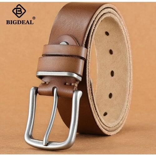 Fashion Mens Belt Top Natural Genuine Leather Sturdy Buckle Men Vintage Belt Suitable for Jeans Casual Pants Cummerbund