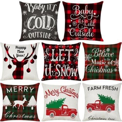 Christmas Cushion Cover Home Decorative Deer Merry Christmas Words Linen Pillowcase Home Chair Sofa Throw Pillow Cover 45*45cm