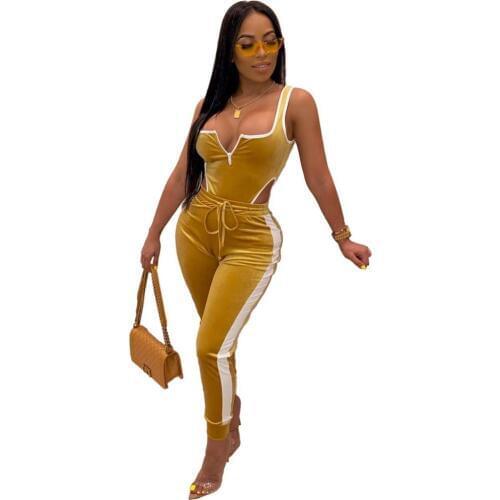 Sexy Velvet Solid Womens Tracksuit Casual Sleeveless Bodysuit With Pencil Pants Women Sets Evening Club Party Two Piece Set