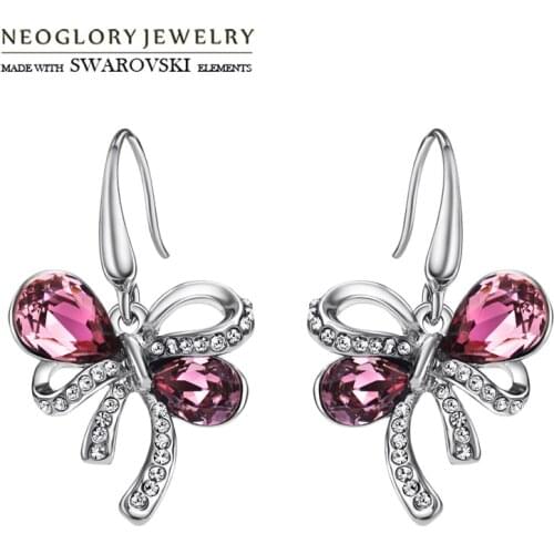 Neoglory Austria Crystal & Auden Rhinestone Dangle Earrings Cute Bowknot Shaped Alloy Plated Exquisite Gift Trendy Sale