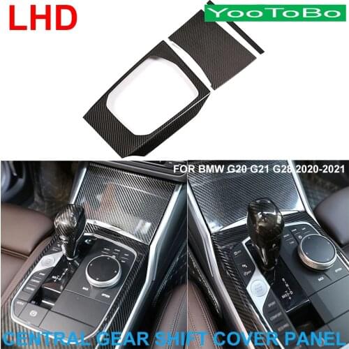 LHD Car Styling Real Carbon Fiber Console Central Gear Shift Storage Panel Cover Trim Sticker For BMW 3-Series G20 G21 G28 19-21