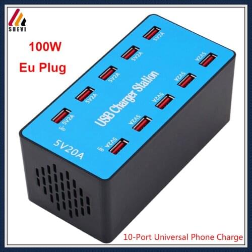 10-Port Universal Phone Charger Multi USB HUB 100W Charging Station Desktop Chargers for Phone Eu Plug