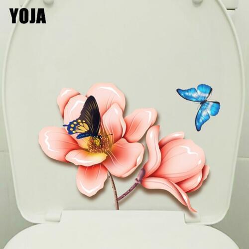 YOJA 23.4X18.5CM Pink Smart Flower Bathroom Toilet Sticker Fashion Home Bedroom Decor Wall Decal T1-2353
