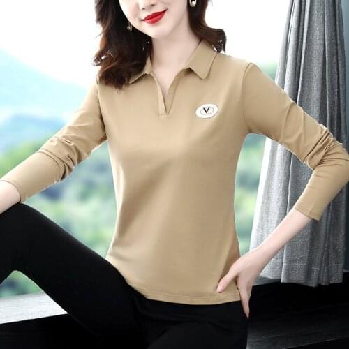 Spring 95% Cotton Long Sleeve Polos Shirt Womens Casual Golf Logo Shirt Womens Professional Slim Stretch Elastic Fabric Top