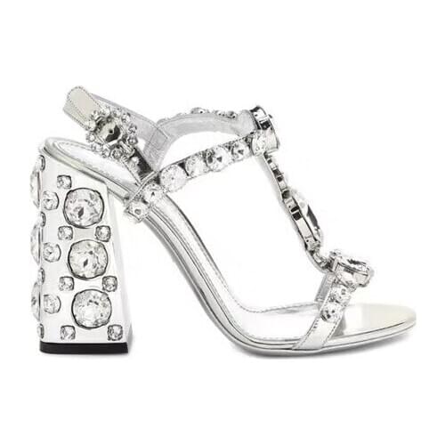 2020 sweet women diamond high heels party shoes gladiator sandals glitter sandals wedding shoes chunky heels flower sandals 10cm