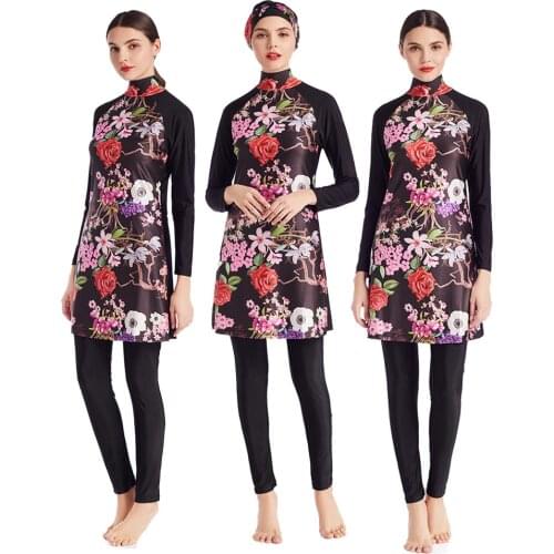 Womens Bathing Suits Muslim Traditional Tight Swimsuit 3pcs Set Burkini Modest Islamic Swimwear for Girls Arabic Shirt