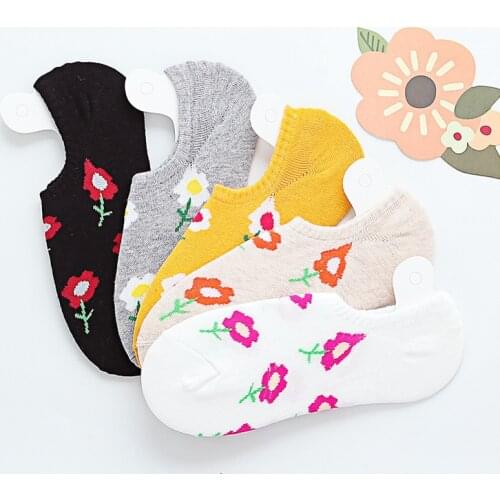 Womens Socks Summer New Thin Cartoon Florets Invisible Ship Socks Wholesale Silicone Non-slip Casual Socks for Women Socks