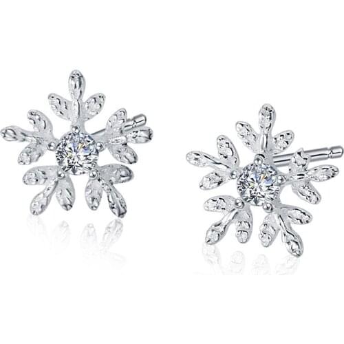 925 Sterling Silver Piercing Zircon Snowflake Stud Earring For Women Wedding Party Jewelry pendientes Oorbellen eh973