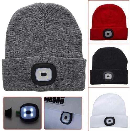 Winter Unisex Warm LED Light Battery Powered Beanie Hat Cap for Outdoor Hunting Camping