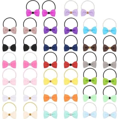 10pair/lot small ribbon bow with elastic hair bands kids hair accessories bowknot hair tie girls hair ropes hair gum