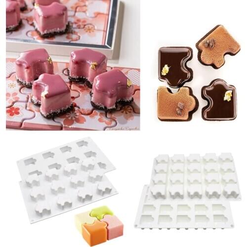 12/20 Cavities Puzzle Shape Silicone Mousse Mold Square Puzzle Bakeware Cake Decorating Tools Jigsaw Silicone Cake Mold