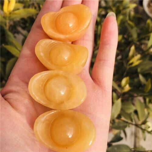 3cm Natural yellow jade Gold ingot hand carved quartz specimen healing