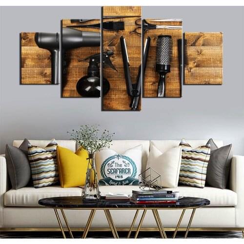 No Framed Canvas 5 Pcs Hairdresser Barber Tools Hair Shop Pictures Wall Art Home Decor Posters Paintings Living Room Decoration