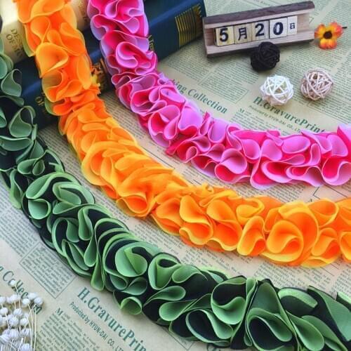 5 Yard 3D Flowers Chiffon Cluster Lace Trim Bride Wedding Dress Decoration Lace Ribbon Fabric Applique Trimming Sewing Supplies