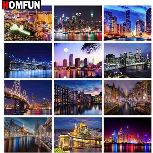 HOMFUN Full Square/Round Drill 5D DIY Diamond Painting "Building night view" Embroidery Cross Stitch 5D Home Decor Gift
