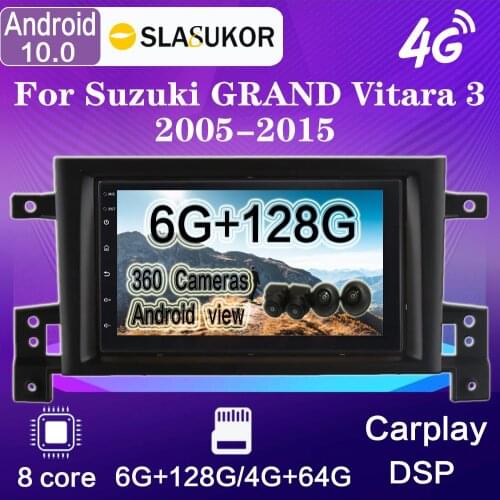 6G+128G For Suzuki GRAND Vitara 3 2005-2015 Android 10 Car Radio Multimedia Video Player Navigation GPS Carplay BT 2 din No DVD