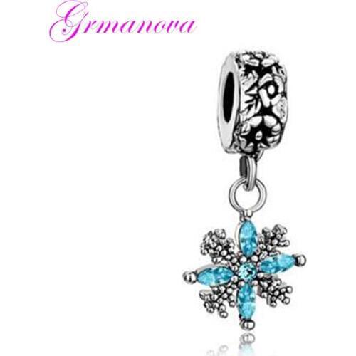 Floral Blue Crystal Snowflake Pendant Charm Beads Female DIY Jewelry Classic Pop Amulet Fit Pandora Bracelet Womens DIY Jewelry