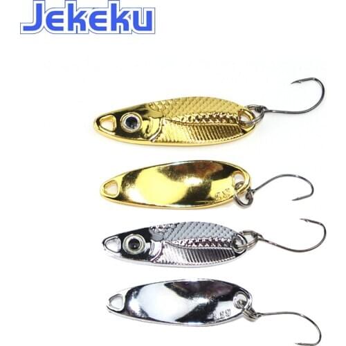 JEKEKU 2pcs NEW 1.5g 2.5g 3.5g Fishing Spoon Trout Spoon Lure 3D Eyes Fishing Spinner Bait with Single Hook Freshwater