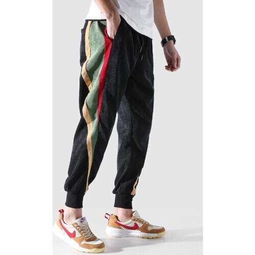 Prowow 2021 Autumn Fashion Casual Corduroy Pants Men Loose Fit Colorful Stripe Spliced Cargo Pants Big Size M-5XL Streetwear