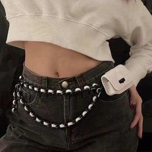 Long Chain Waist Belt Pu Leather Mini Coin Bag For Women Rhombus Waist Chain Cute Packs Belt Bags All-Match Spring Autumn 2021