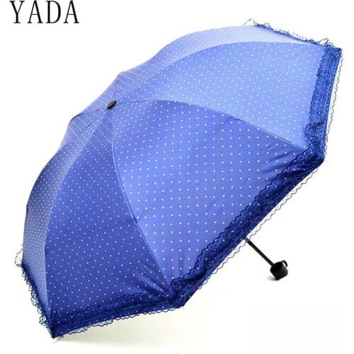 YADA Double Layer Lace Flower Dot Umbrella Rainy Wedding Umbrella For Women UV Folding Windproof Umbrellas Parasol Gift YD194
