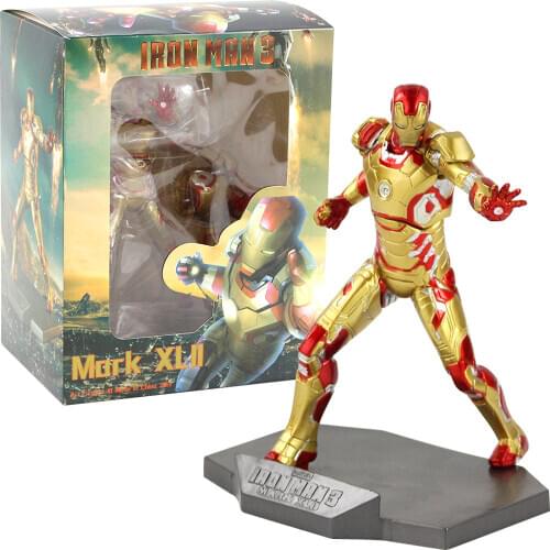 19cm Iron Man 3 Mark XLII MK42 Art Scale 1/10 PVC Action Figure Superhero Golden Iron Man Mark 42 Collectible Model Toy