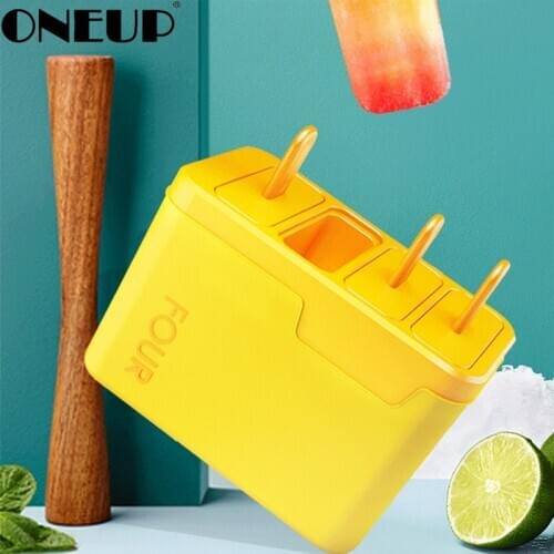 ONEUP 4 Grid Homemade Ice Cream Mold With Lid Kitchen Ice Box Comes With Thaw Grid 2020 New Kitchen Ice Popsicle Tools