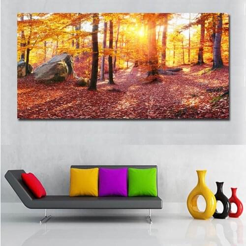 Large Size Canvas Art HD Autumn Tree,Stone Landscape Painting For Living Room Home Decor Modern Art Prints Posters No framed