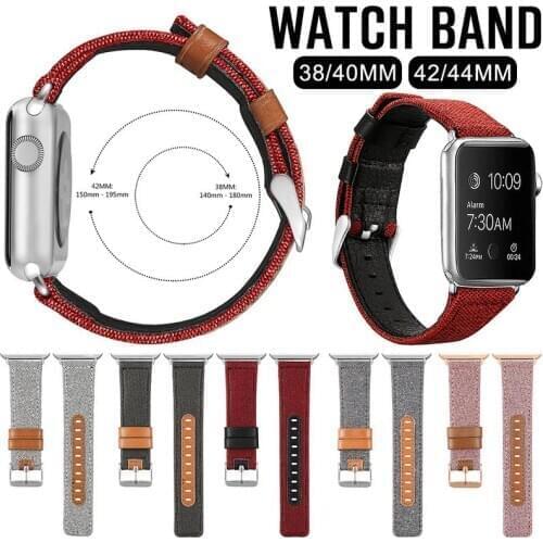 Classic Fashionable Fabric Genuine Leather Band for iWatch Series 1 2 3 4 Strap Watchband Bracelet