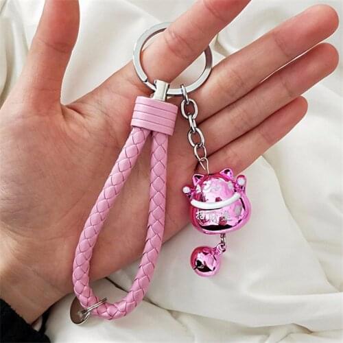 Dolls Toy Lucky Fortune Chain Cat Bell Trinket Keychain Ring Holder Women Bag Car Key chain Pendant Ornament Boyfriend Gift S010