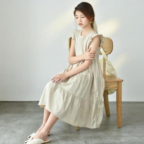 Korean Style Summer Long Dress For Girls Fashion Patchwork Design Loose Hem Gowns Children Teens Daily Casual Dresses Clothes