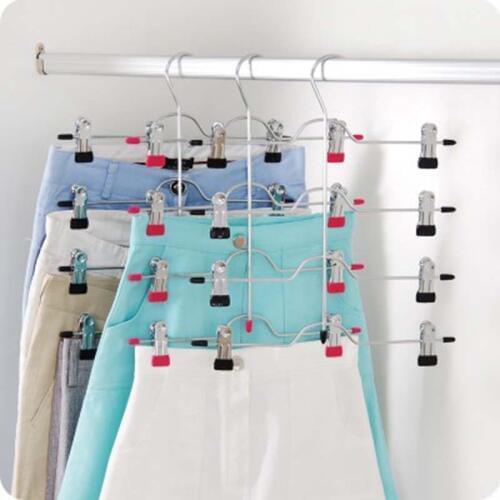 Multifunctional Four-Layer Metal Pants Trousers Hanger Rack with Clip Clothes Skirt Storage Organizer wardrobe Space Saver 1PC