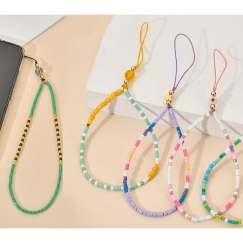 ZMZY Boho Fashion Keychains Phone Chain Colorful Enamel Bead Key Chain Rope Lanyard Hand Strap Tassel Wrist Jewelry Gift