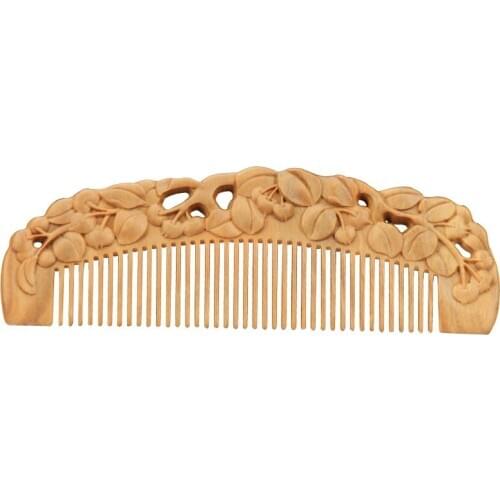 Natural Green Sandalwood Comb Engraved Peach Wood Healthy Massage Anti-Static Comb Hair Care Tool Beauty Accessories