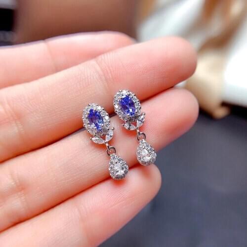 Small and exquisite, natural tanzanite earrings, 925 silver style, cheap, natural gem store