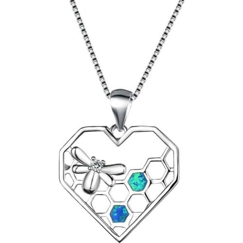 Charm Fashion Opal Necklaces For Girl Heart Honeycomb Bee Animal Pendant Choker Necklace Women Jewelry Party Prom Gift