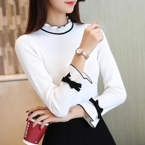 OHCLOTHING5344 -Womens sweaters 2019New Womens pullover High elastic falbala knitted lace collar all-match bottoming shirt