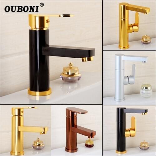 OUBONI Rose Golden Polish Bathroom Basin Faucet Hand Painting Space Aluminium Metal Materials 1 Handle Water Mixer Faucet