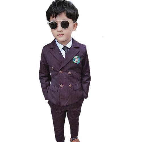Childrens Formal Suit Sets 2019 New Boys Striped Embroidery Blazer + Pants 2pcs Outfits Kids Piano Wedding Party Costume