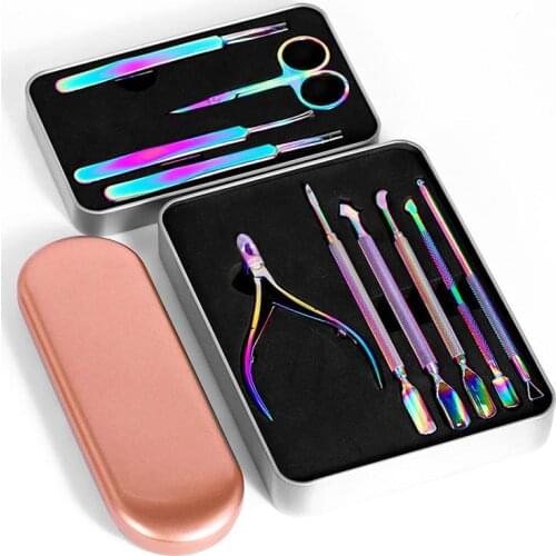 1 set high quality Stainless Steel 2 Way Cuticle Nail File Push Spoon Pusher Remover Manicure Pedicure Tool