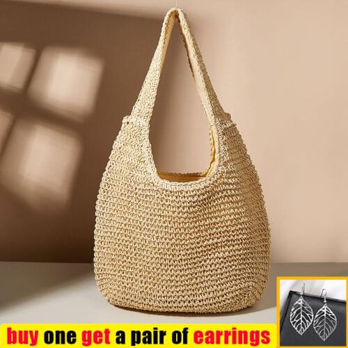 Casual Large Capacity Tote Bags Women Straw Shopper Handbags Simple Rattan Woven Designer Lady Summer Travel Shoulder Bags