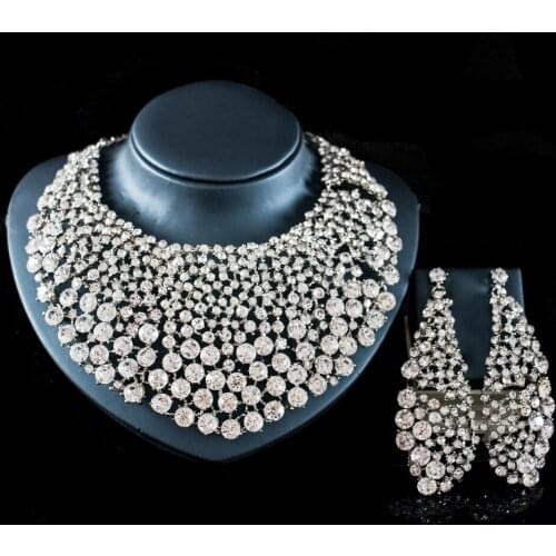 Sakura Love Luxury Crystal Leaf Flower Necklace Earrings Fashion African Jewelry Set Glamour Bride Wedding Reception