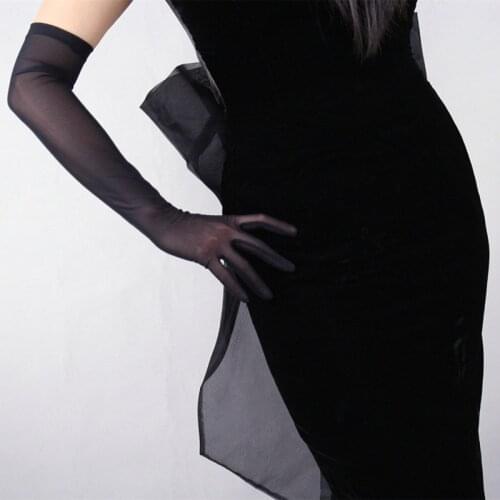 Sexy Black Long Gloves Women Elegant Ultra-Thin Long Elastic Party Gloves Female Anti-UV Arm Sleeve Long Full Finger Mesh Gloves