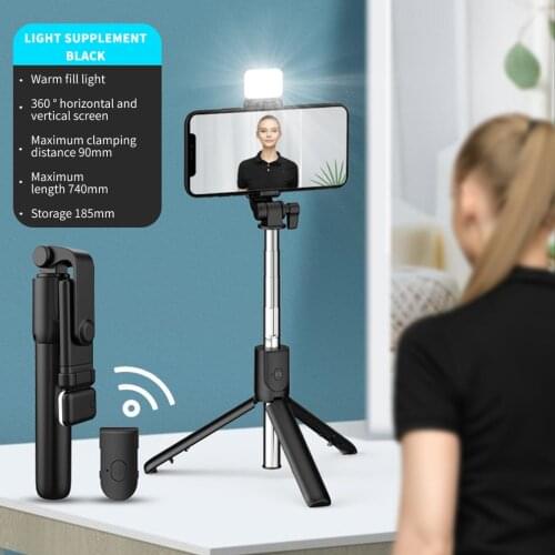 Aluminum alloy wireless bluetooth selfie stick expandable mini tripod foldable handheld monopod with LED fill light