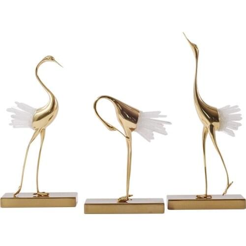Modern Metal Bronze Swan Sculpture Decoration Natural Crystal Animal Statue Crafts Wine Cabinet Living Room Decoration Figurines
