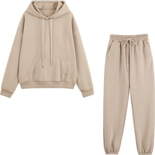 Autumn Women Tracksuits Winter Thick Fleece Warm Suit 2 Pieces Sets Female Casual Long Sleeve Hooded Sweatshirt Outfit Woman