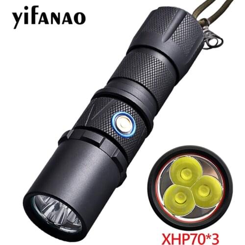 HIgh Power 3 XHP70 LED Flashlight 26650 Super Bright Lamps 6 Modes Waterproof USB Rechargeable Torch Light Camping Lantern