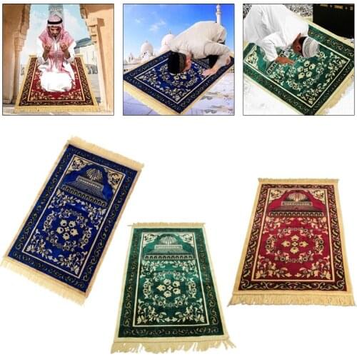 Turkish Islamic Muslim Prayer Mat Faux Cashmere Velvet Thick Carpet Blanket Floral Printed Tassel Ramada Kneeling Rug P82C