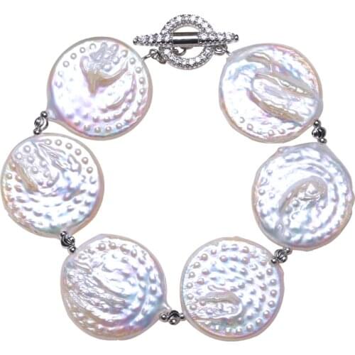 Baroqueonly Natural button Pearl vintage Jewelry 925 sterling silver Bracelet white pearl bracelet Party Gift Fashion HQF2